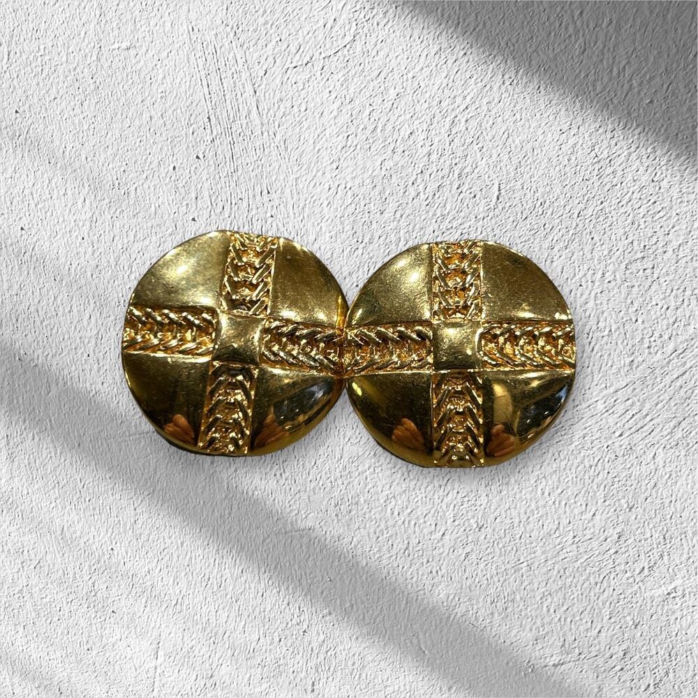 Monet Gold-tone etched cross clip on earrings